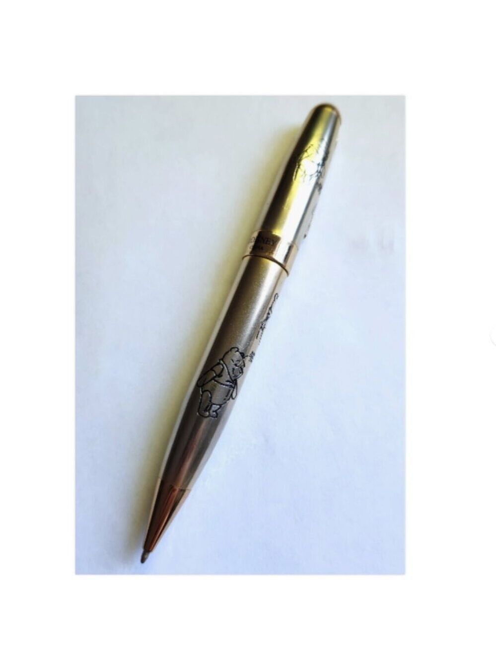 Disney Winnie the Pooh Etched Gold Ballpoint Pen Vintage Animation Art 1998‑2004